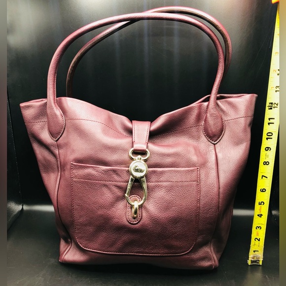 Dooney & Bourke Belvedere Logo Lock Tote Burgundy Pebbled Leather Maroon Red - Picture 8 of 16
